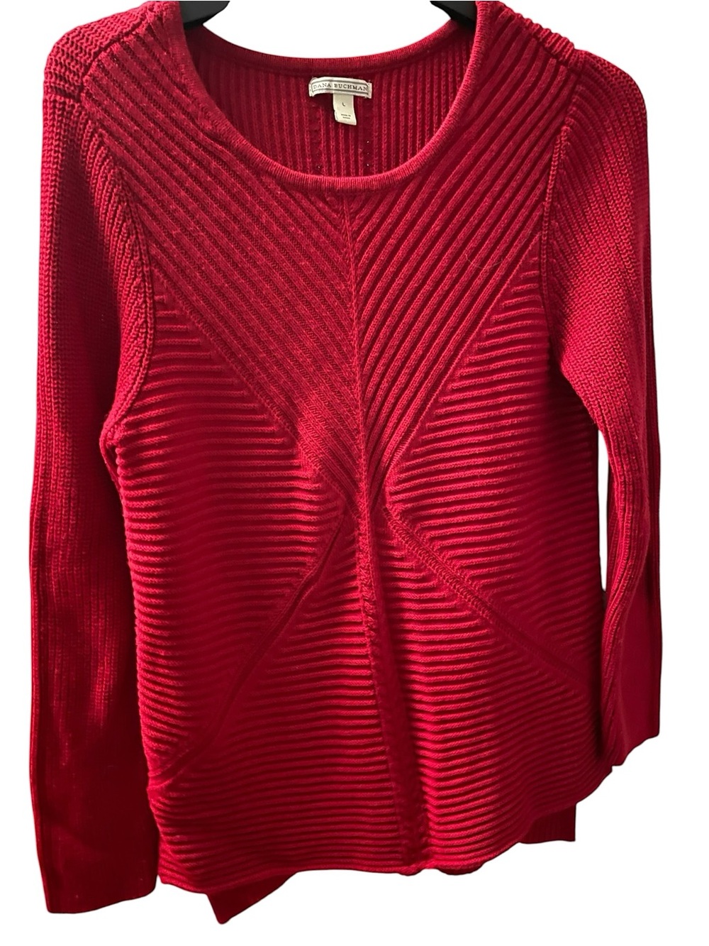 Dana Buchman Red Ribbed Chevron Pattern Pullover Sweater - Size L